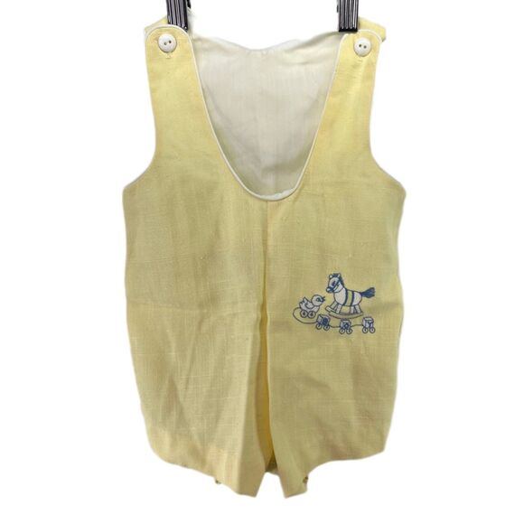 VTG Toddle Tyke Baby Jon Jon Embroidered Romper Yellow 9 mo - Picture 1 of 11
